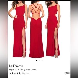 La Femme High Slit Strappy Back red Gown size 00